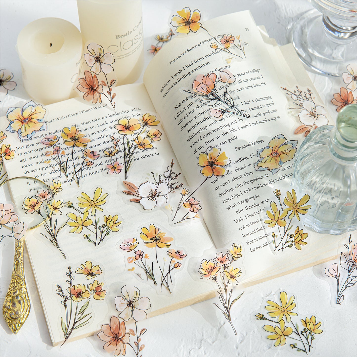 20 Pcs Watercolor Flower PET Stickers FHRM