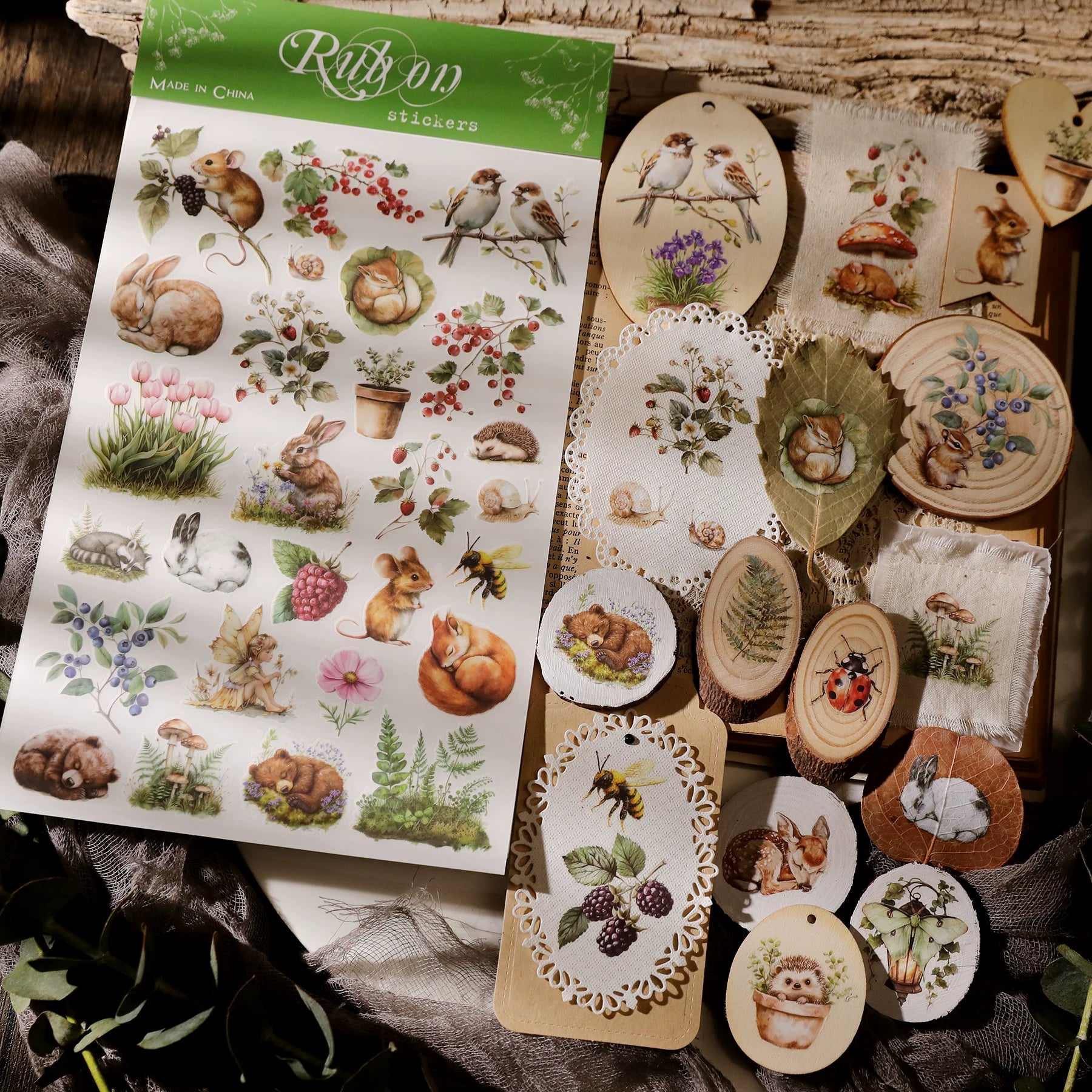 3 Sheets Rub on Stickers - Woodland