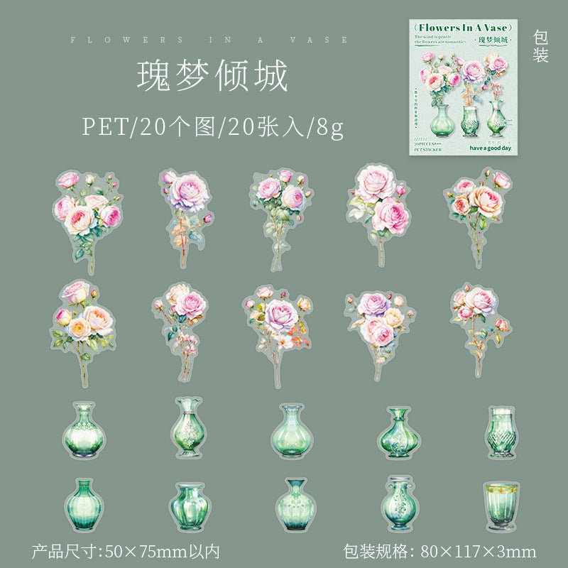 20 Pcs Vase and Flower PET Stickers PLXH