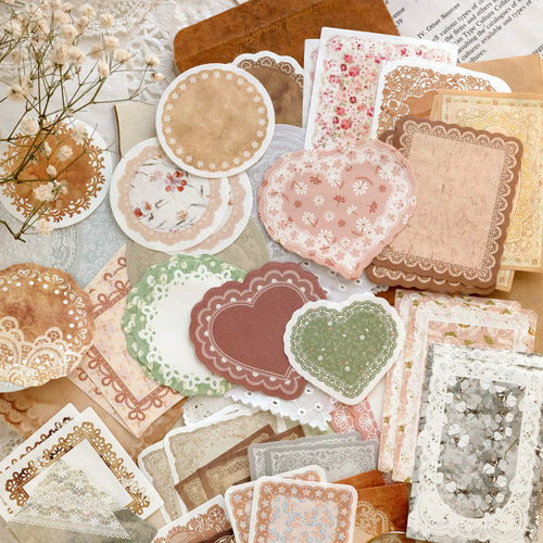 100 Pcs Vintage Victorian Lace & Floral Ephemera Paper Pack
