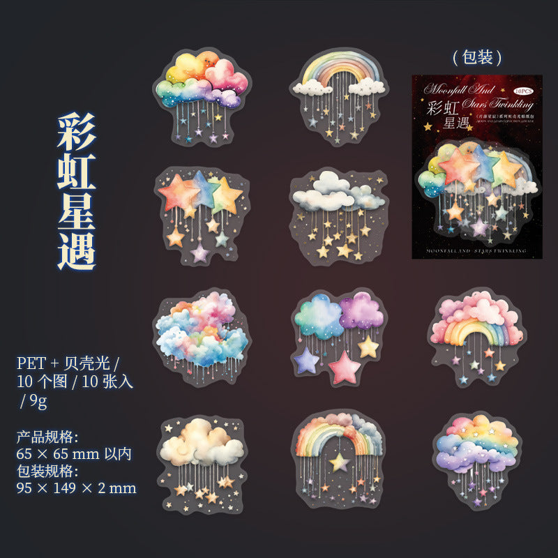 10 Pcs Moon Cloud Stat PET Stickers YLXC