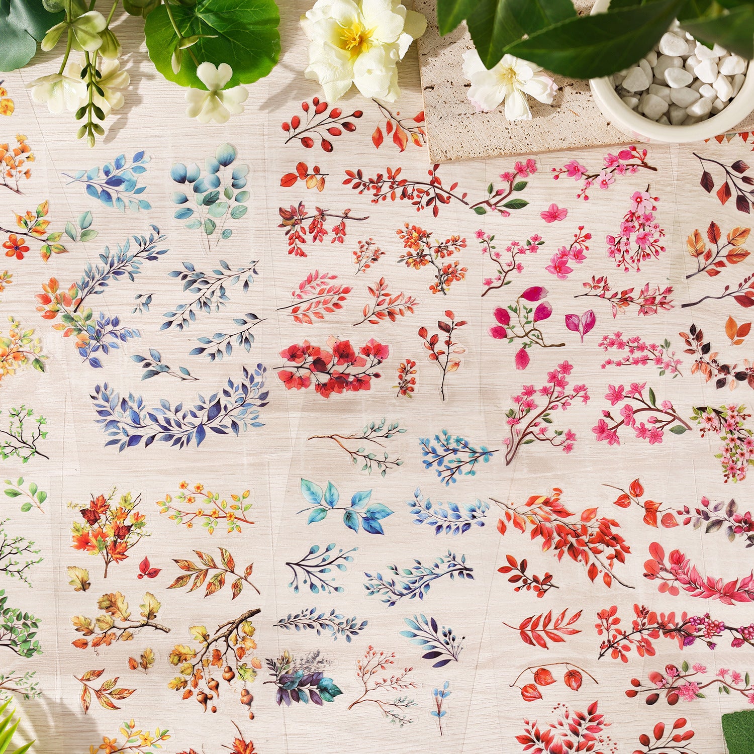 6 Sheets Leaf PET Stickers SYMJ