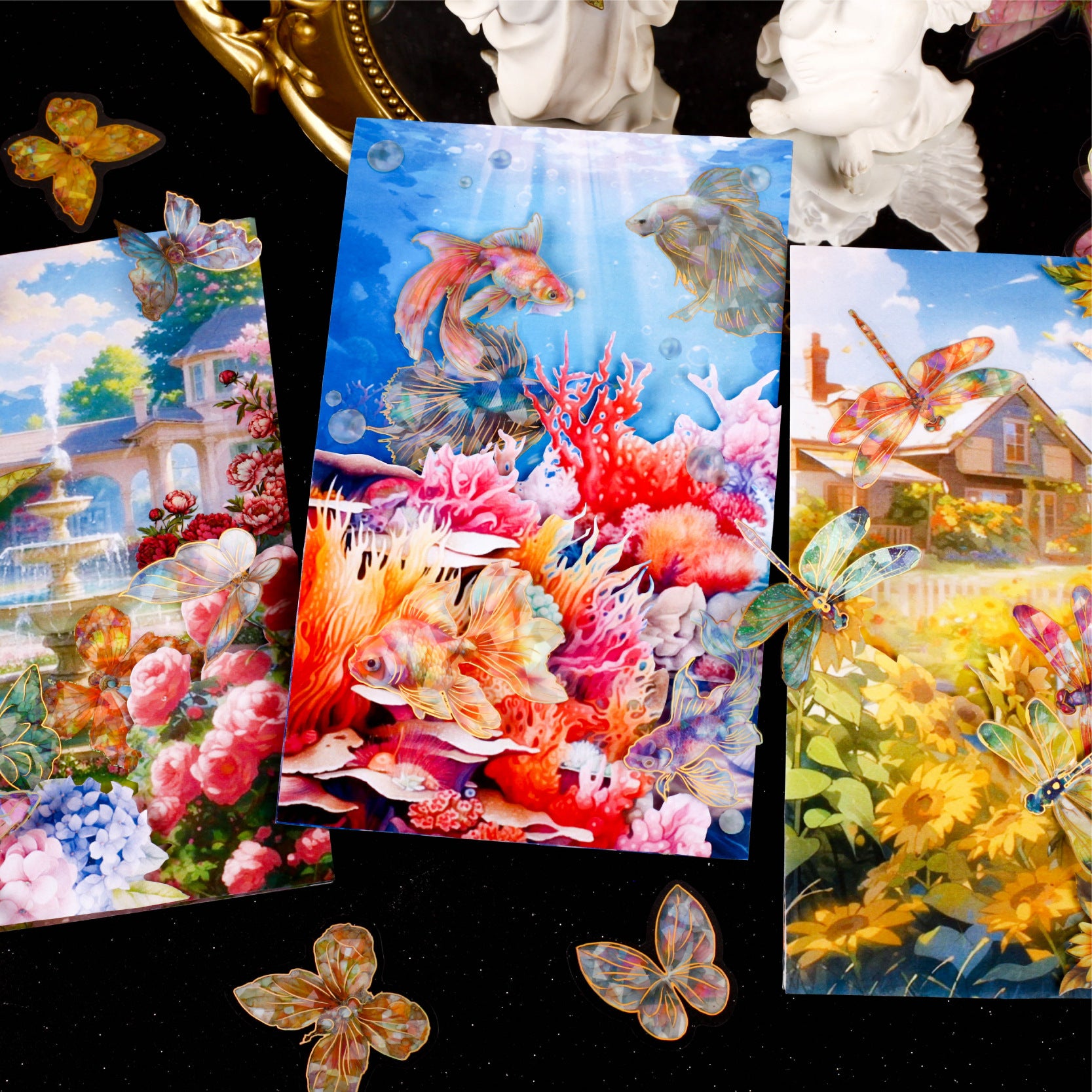 20 Pcs Glitter Butterfly Dragonfly PET Stickers KYXL