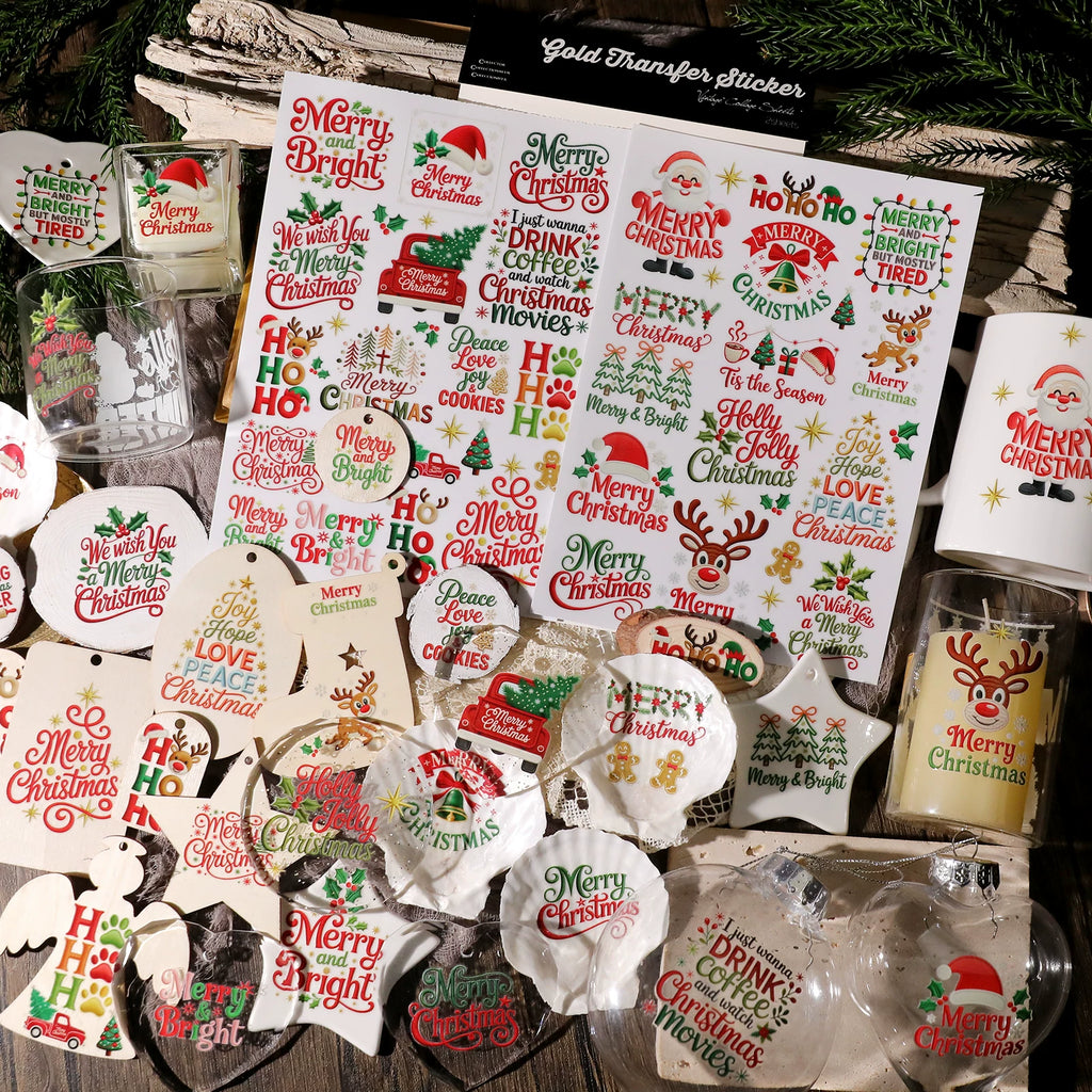 2 Sheets Waterproof Rub on Stickers - Christmas