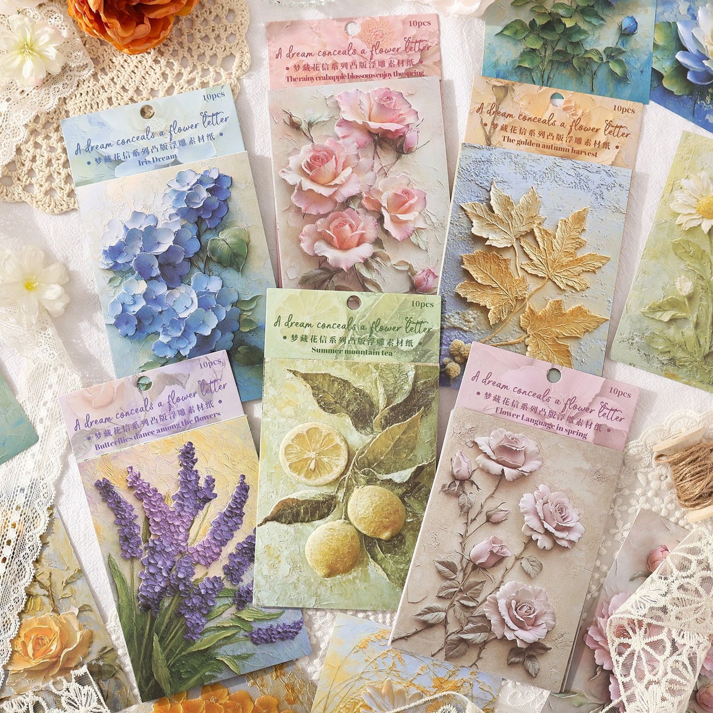 10 Sheets Flower Embossed Paper MCHX