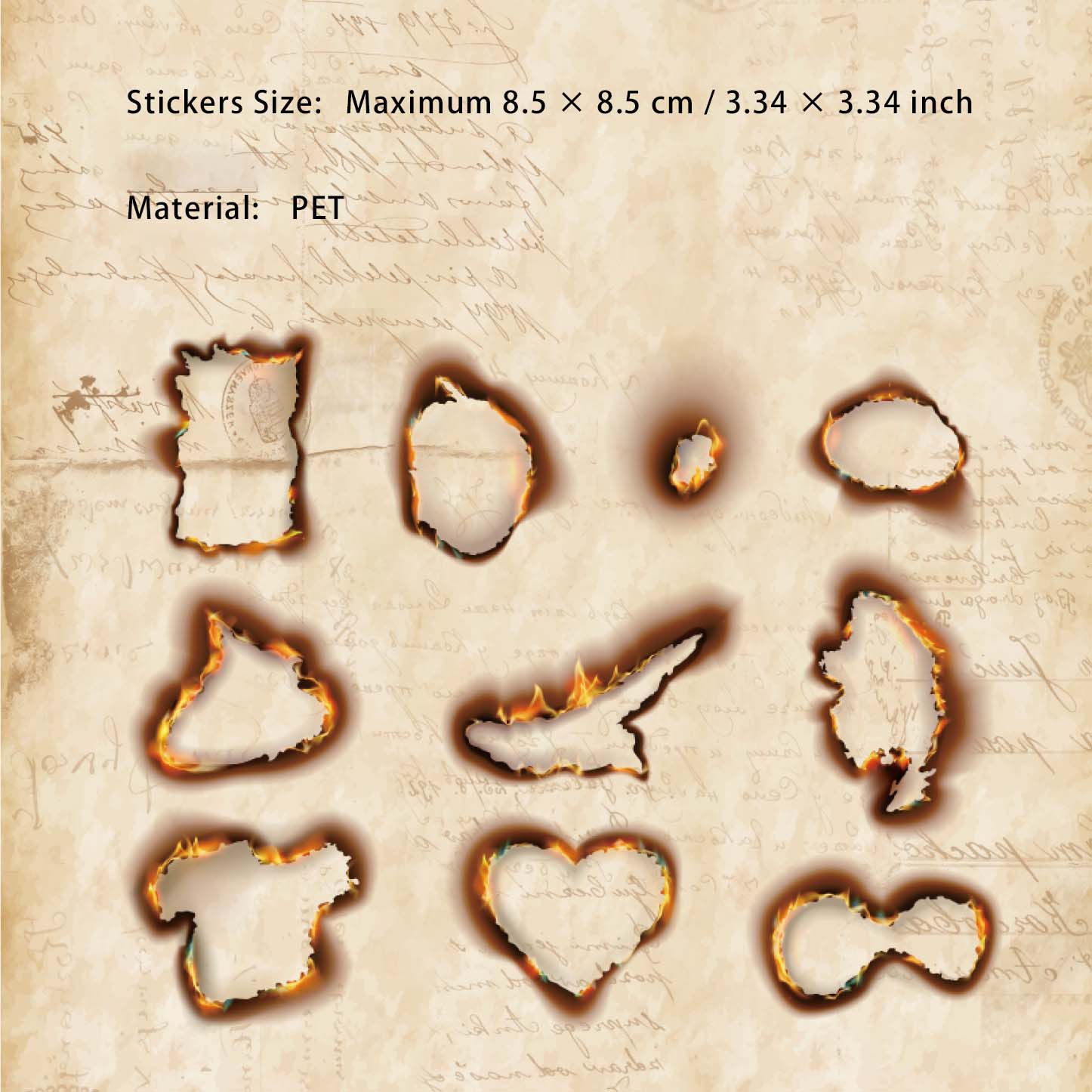 20 Pcs Burning and Ash PET Stickers HJXL