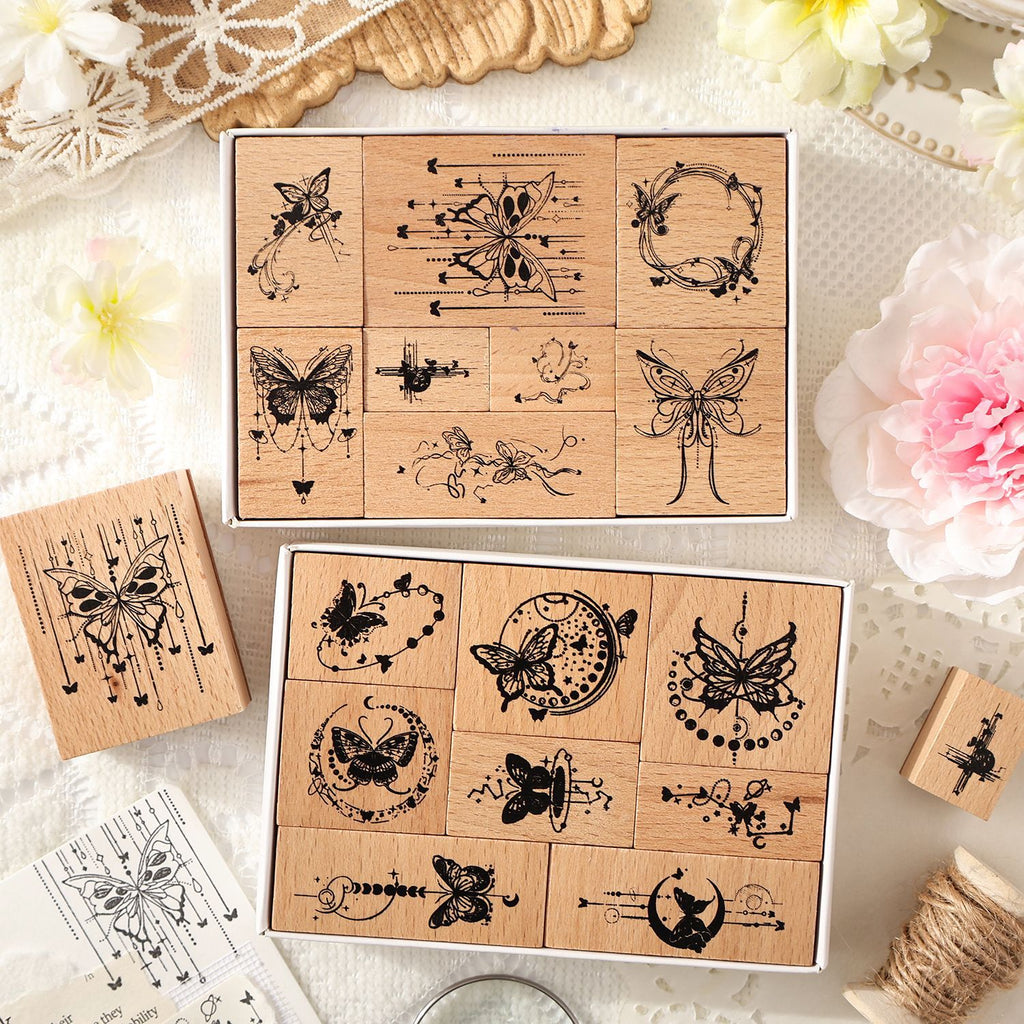 8 Pcs Fantasy Butterfly Wooden Stamp Kit DYCM