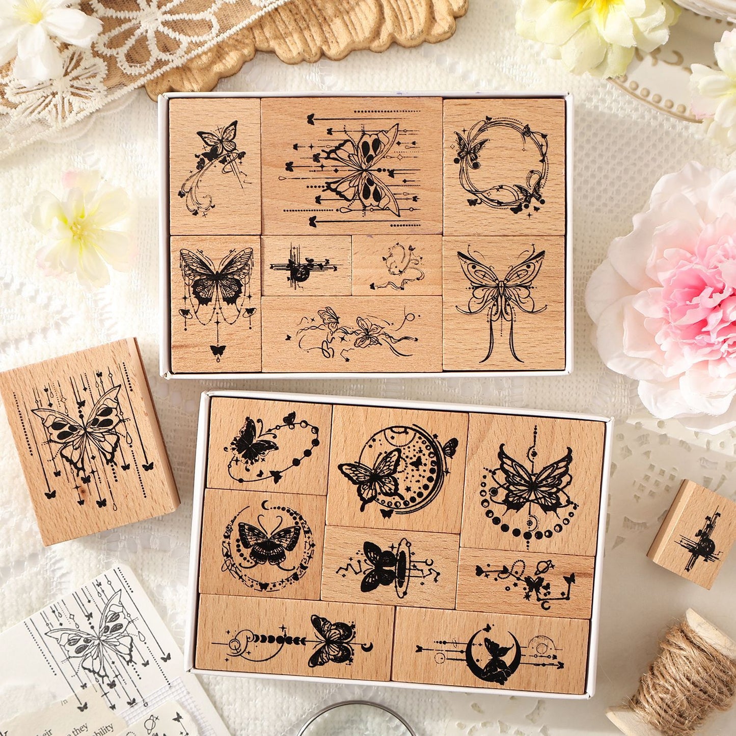8 Pcs Fantasy Butterfly Wooden Stamp Kit DYCM