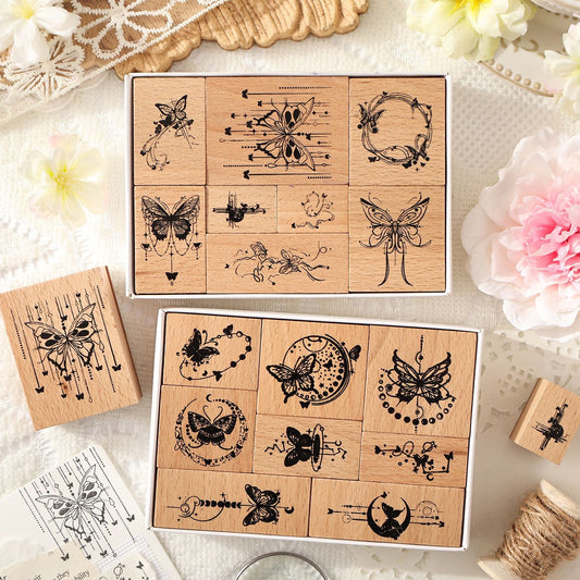 8 Pcs Fantasy Butterfly Wooden Stamp Kit DYCM