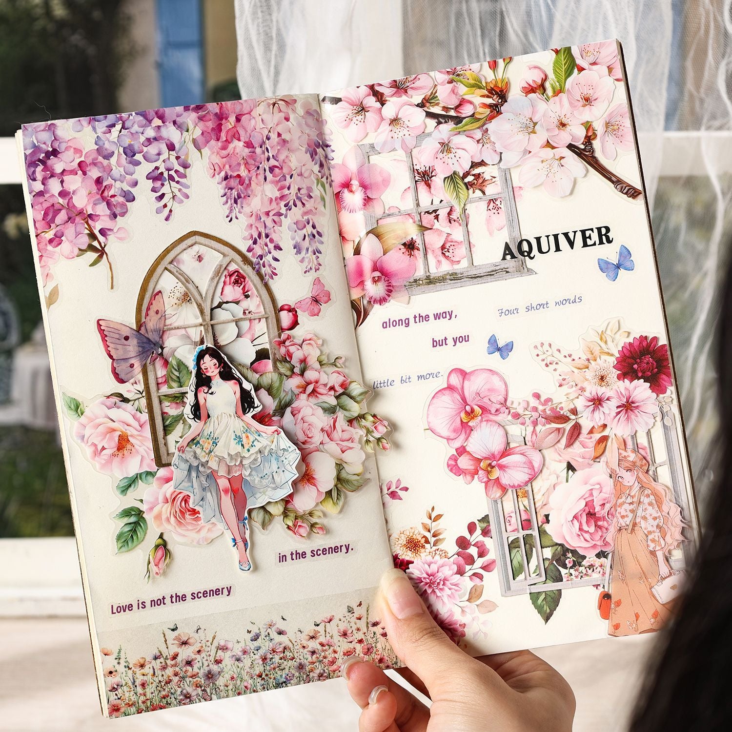 20 Pcs Pink Flower PET Stickers HMJJ