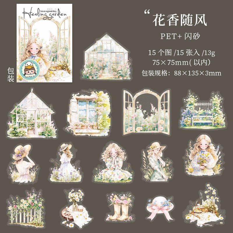 15 Pcs Garden Girl PET Stickers ZYHY