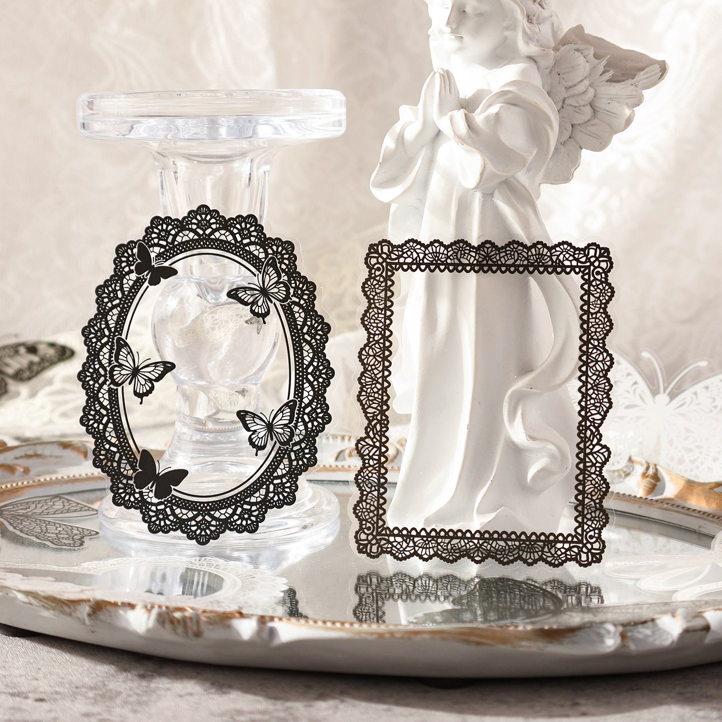 20 Pcs Lace Frame Corner PET Stickers LSQM