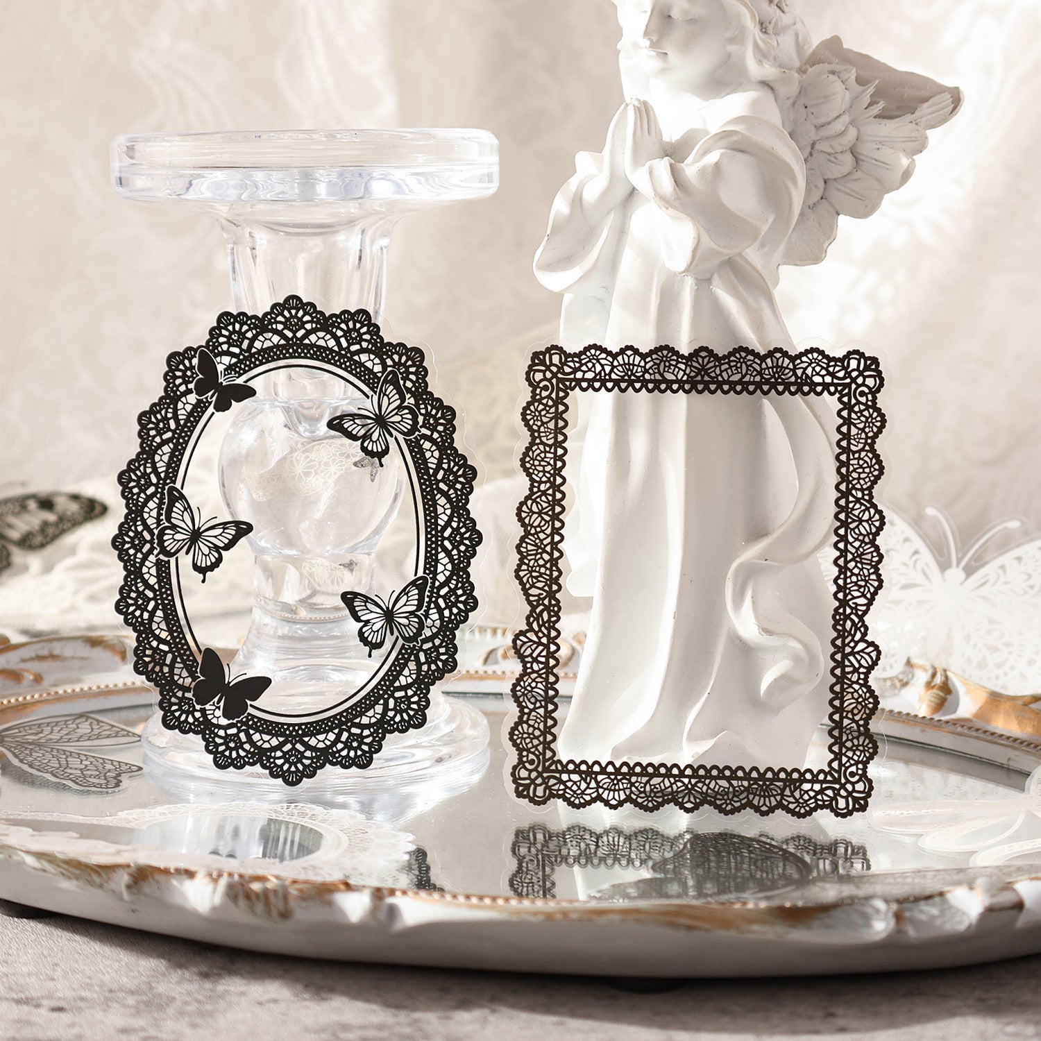20 Pcs Lace Frame Corner PET Stickers LSQM