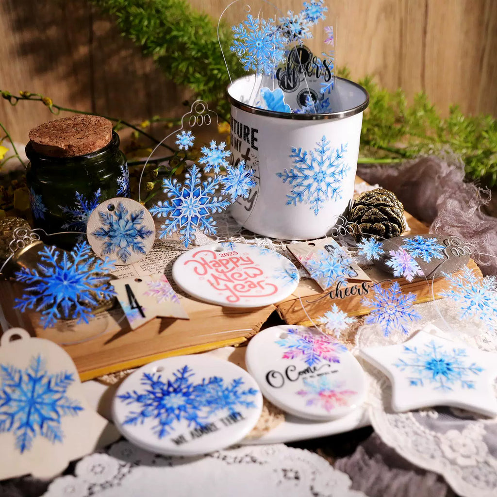 2 Sheets Waterproof Rub on Stickers - Snowflake