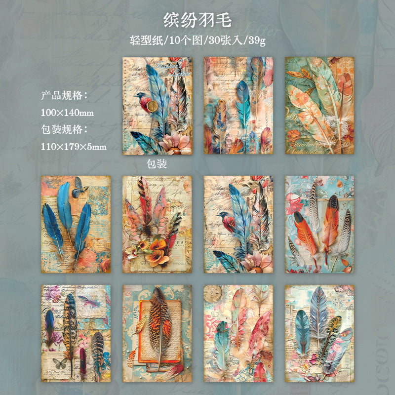 30 Pcs Feather Scrapbook Paper YMDX