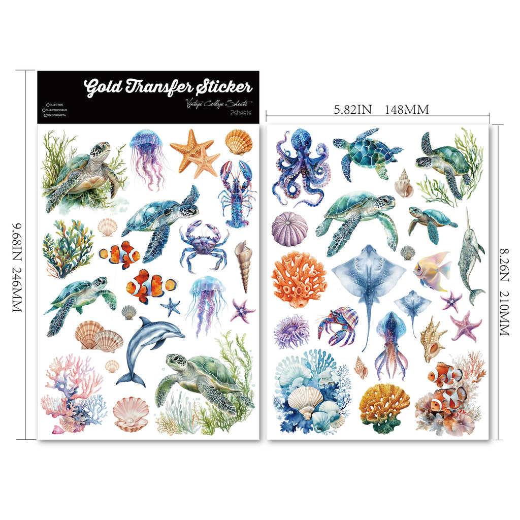 2 Sheets Waterproof Rub on Stickers - Sea Animal