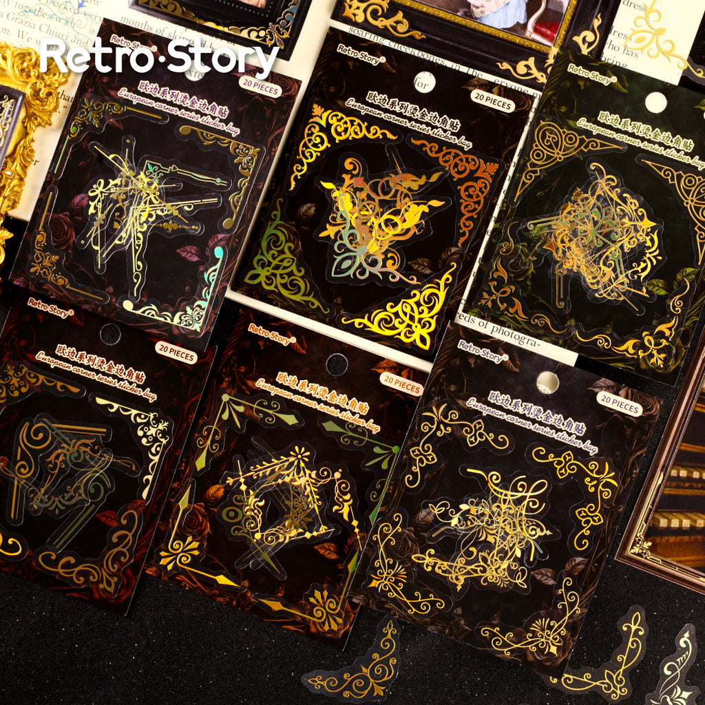 20 Pcs Golden Corner PET Stickers OBXL