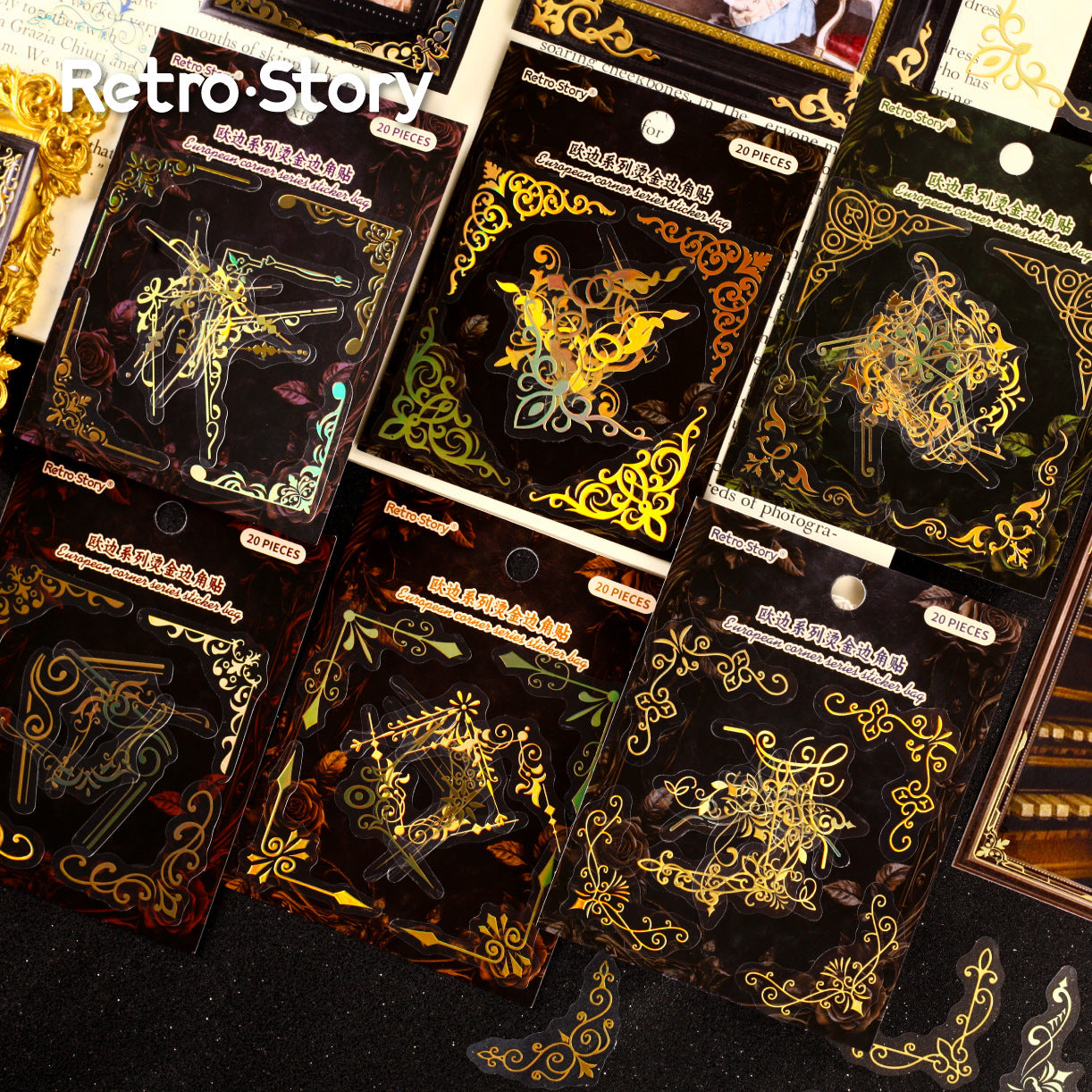 20 Pcs Golden Corner PET Stickers OBXL