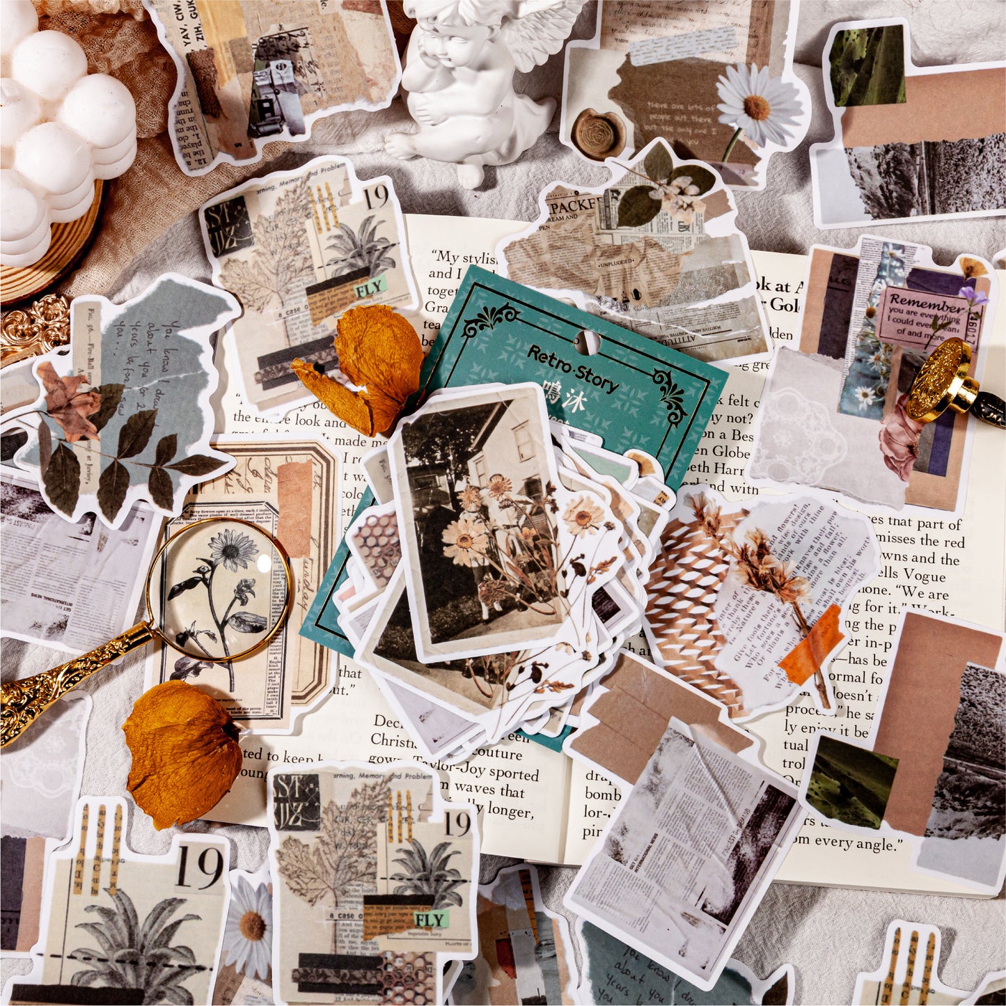 30 Pcs Vintage Plant Collage Stickers YCXL