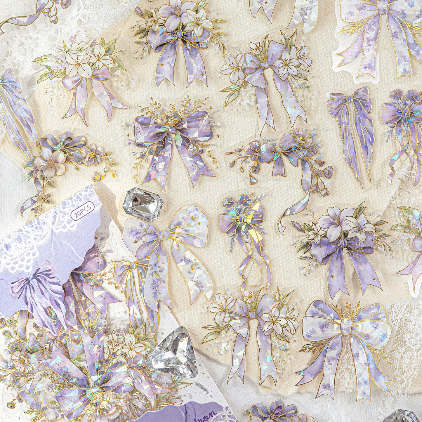 20 Pcs Floral Bow-knot PET Stickers HDJTJ