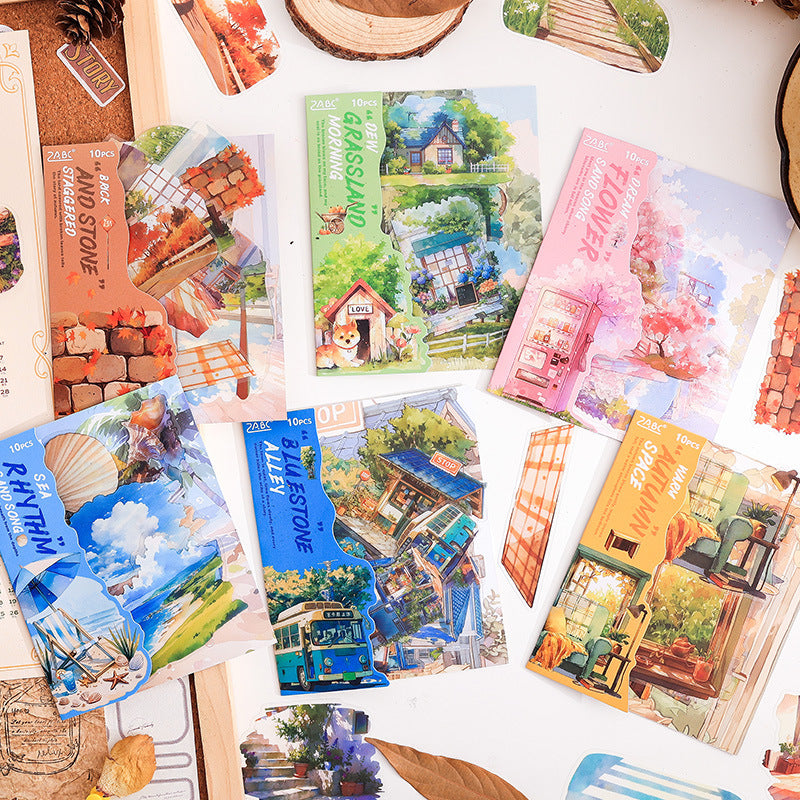 10 Pcs Natural Landscape PET Stickers ZRHJ