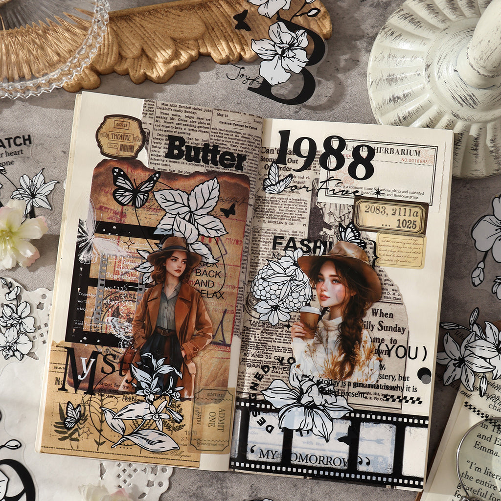 10 Pcs Black White Collage PET Stickers MSHF