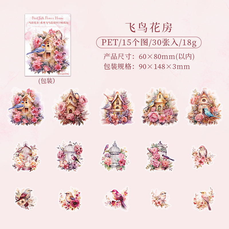 30 Pcs PET Bird Stickers NYHS