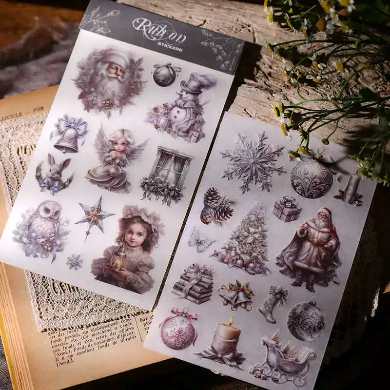 2 Sheets Rub on Stickers - Silver Christmas