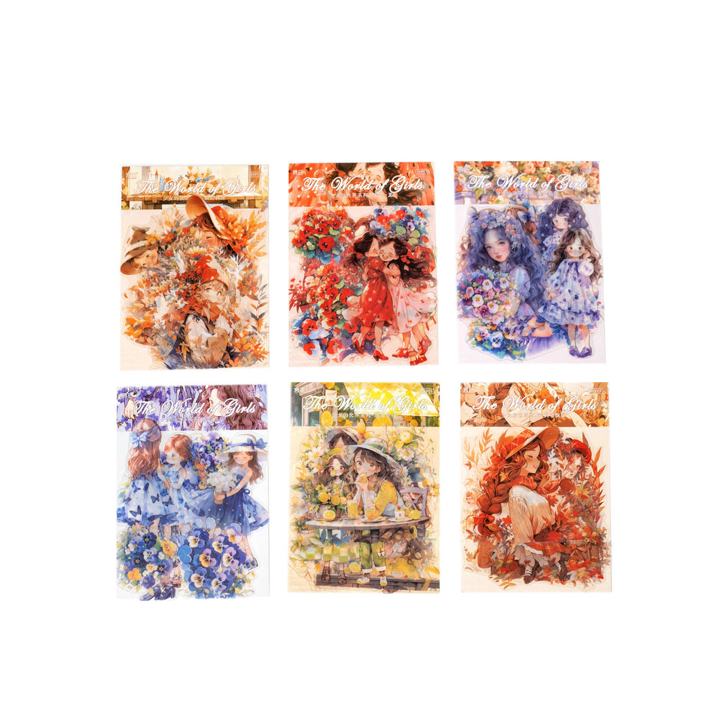 20 Pcs Little Girl and Flower PET Stickers SNDSJ