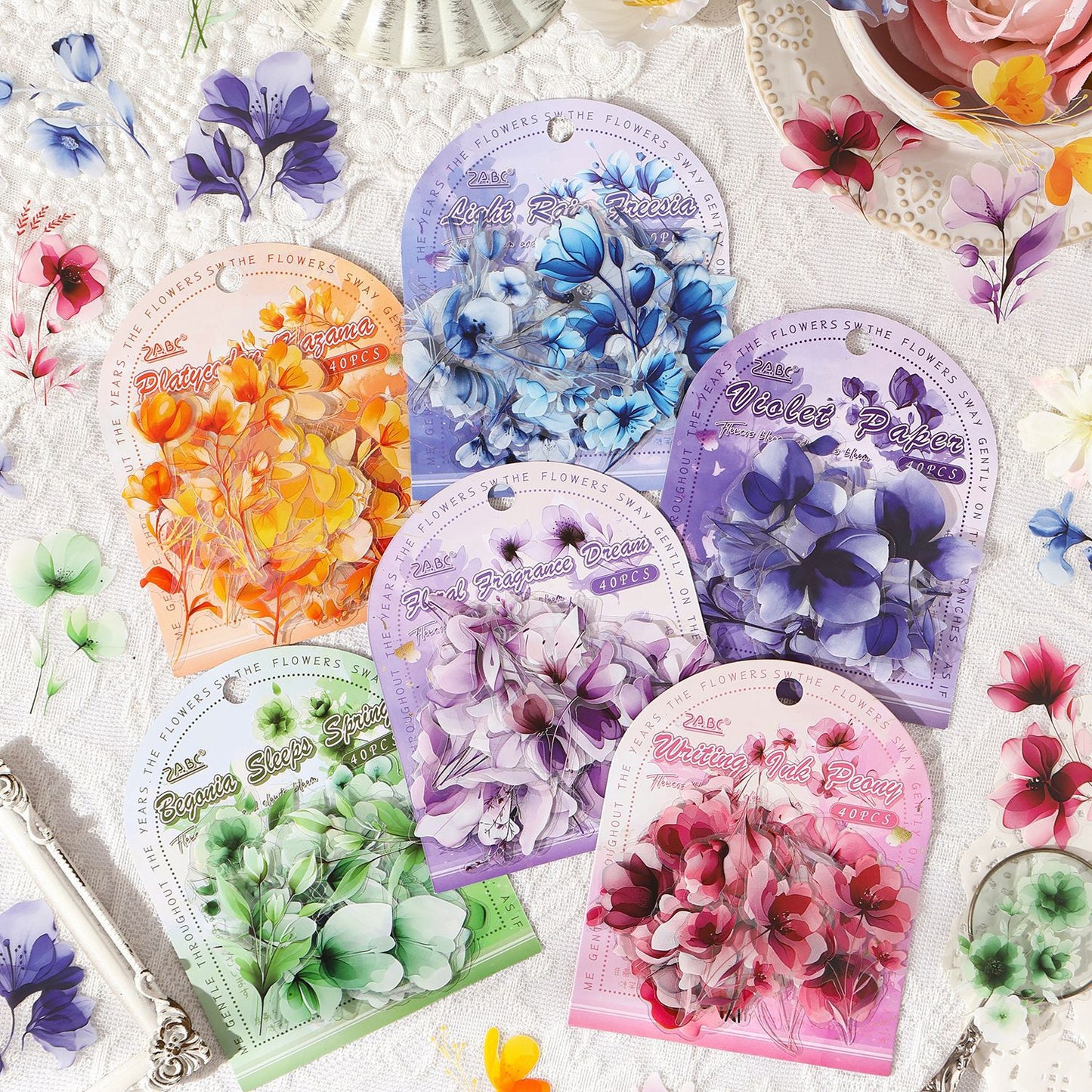 40 Pcs Watercolor Flower PET Stickers HKYS