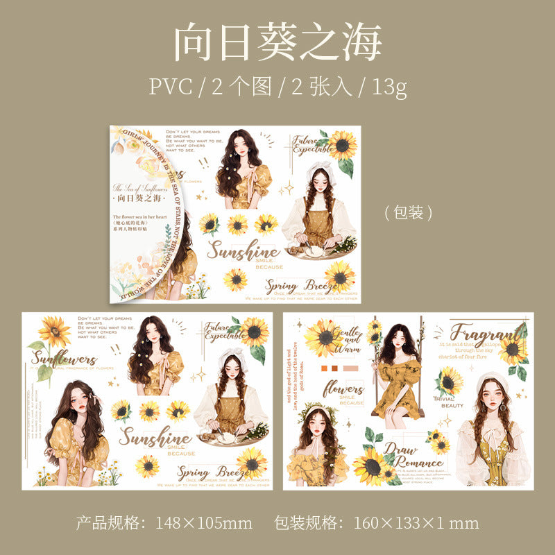 2 Pcs Flower and Girl Transfer Stickers XDDHH