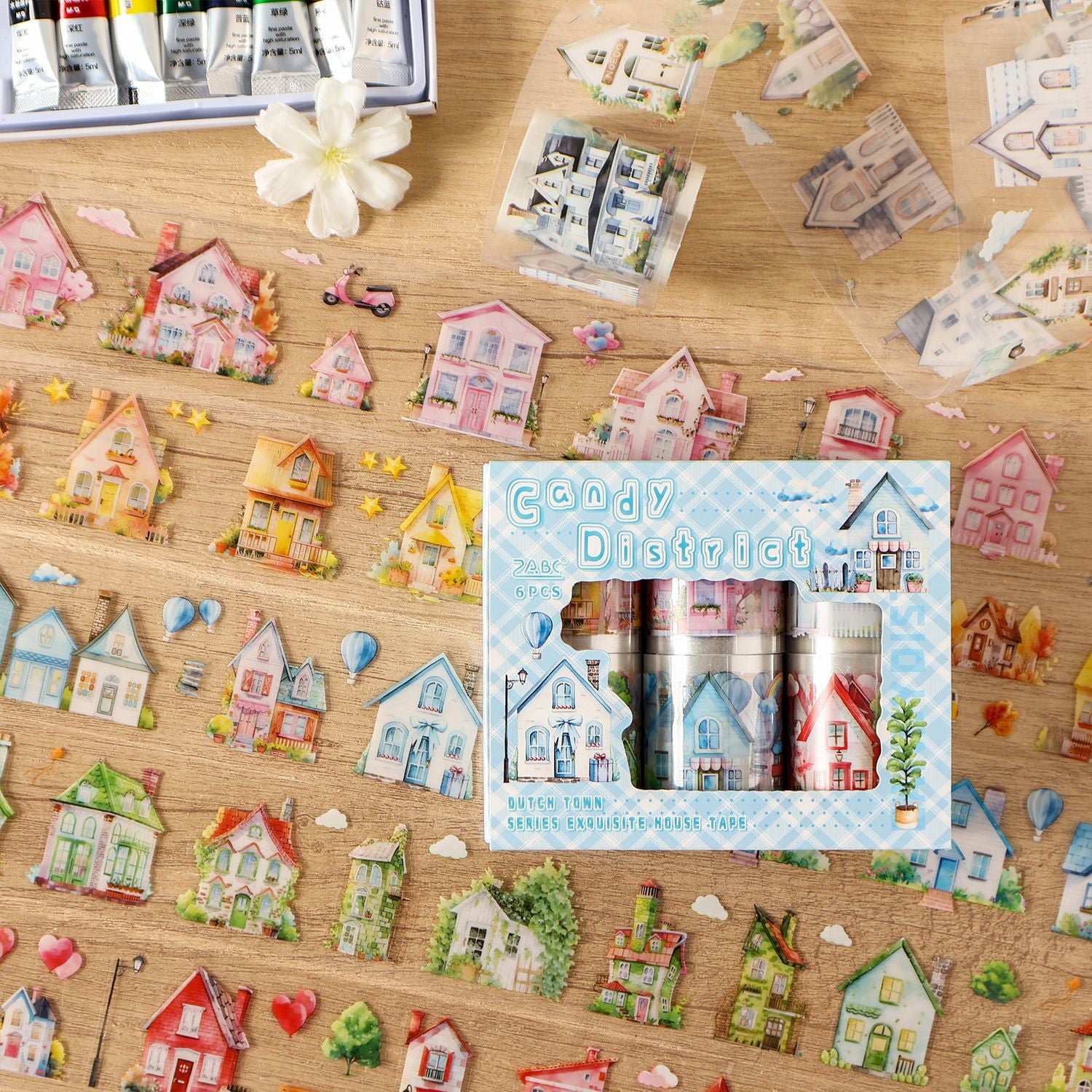 6 Rolls House Town PET Stickers Tapes Set HLXZ