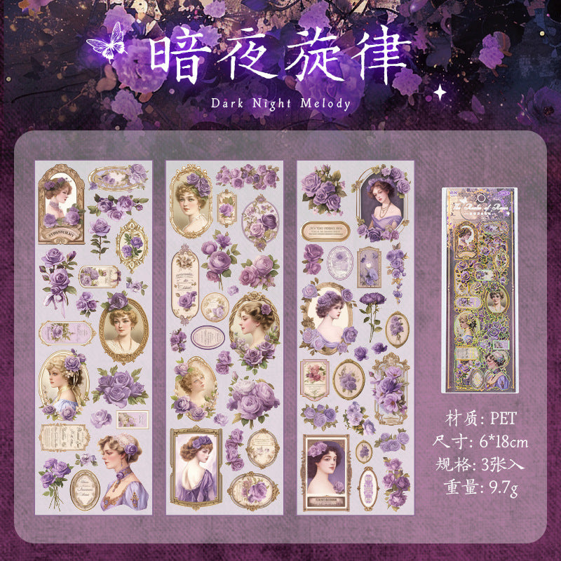 3 Sheets Rose and Lady PET Stickers QWZJ