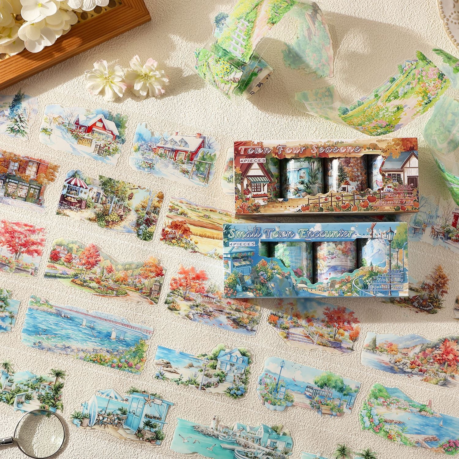 4 Rolls Town Country Landscape PET Stickers Tapes Set XZRZ