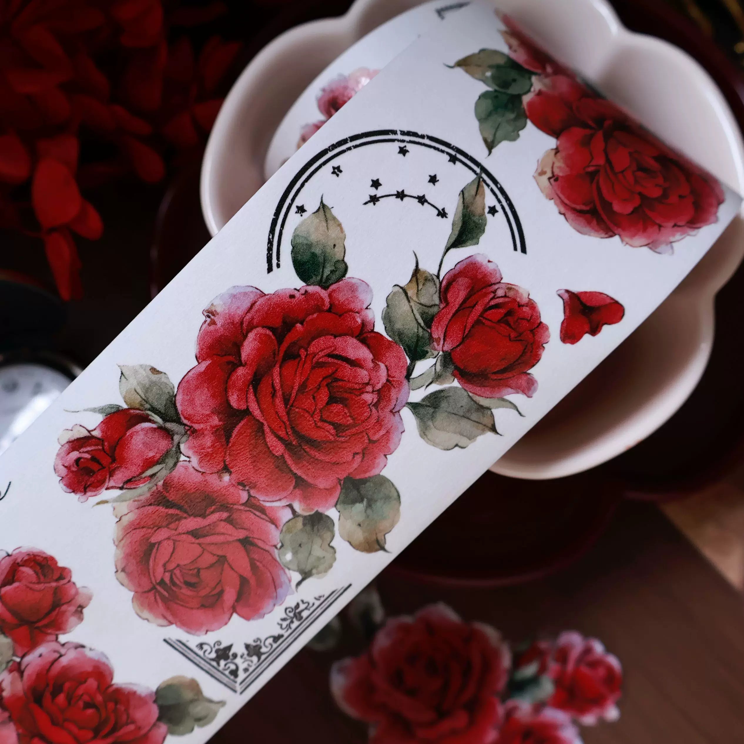 Floral Decorative Tape Rolls- Vintage Crimson