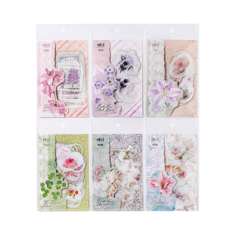 20 Pcs Lace Edged Floral PET Stickers LSHBWQ