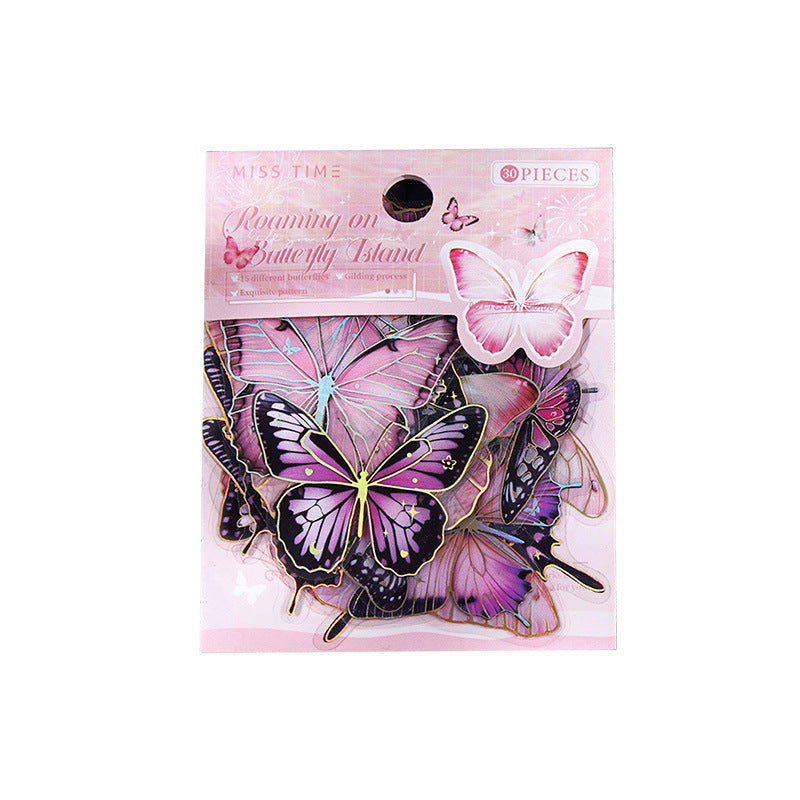 30 Pcs Gold Foil Butterfly PET Stickers DYMY