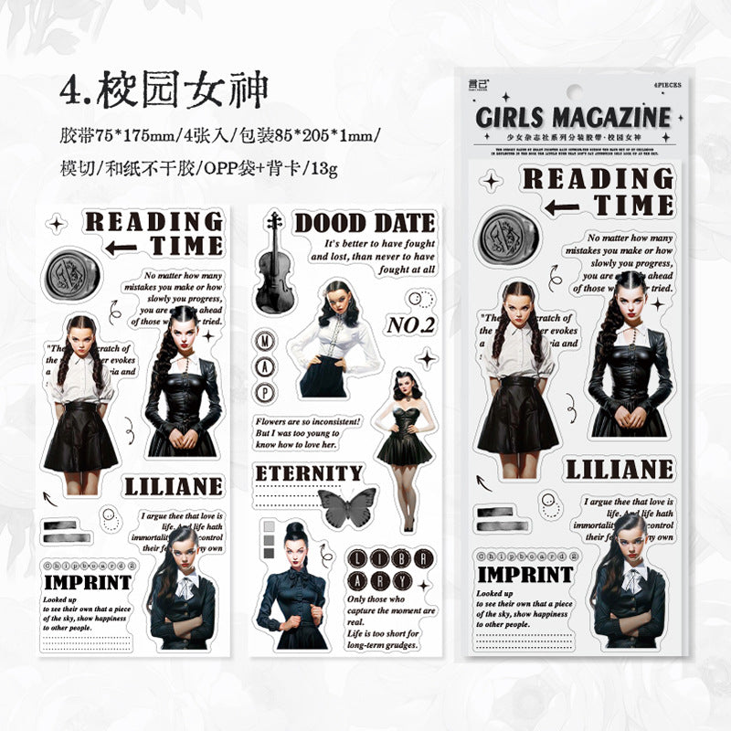2 Pcs Magzine Girl Washi Stickers SNZZS