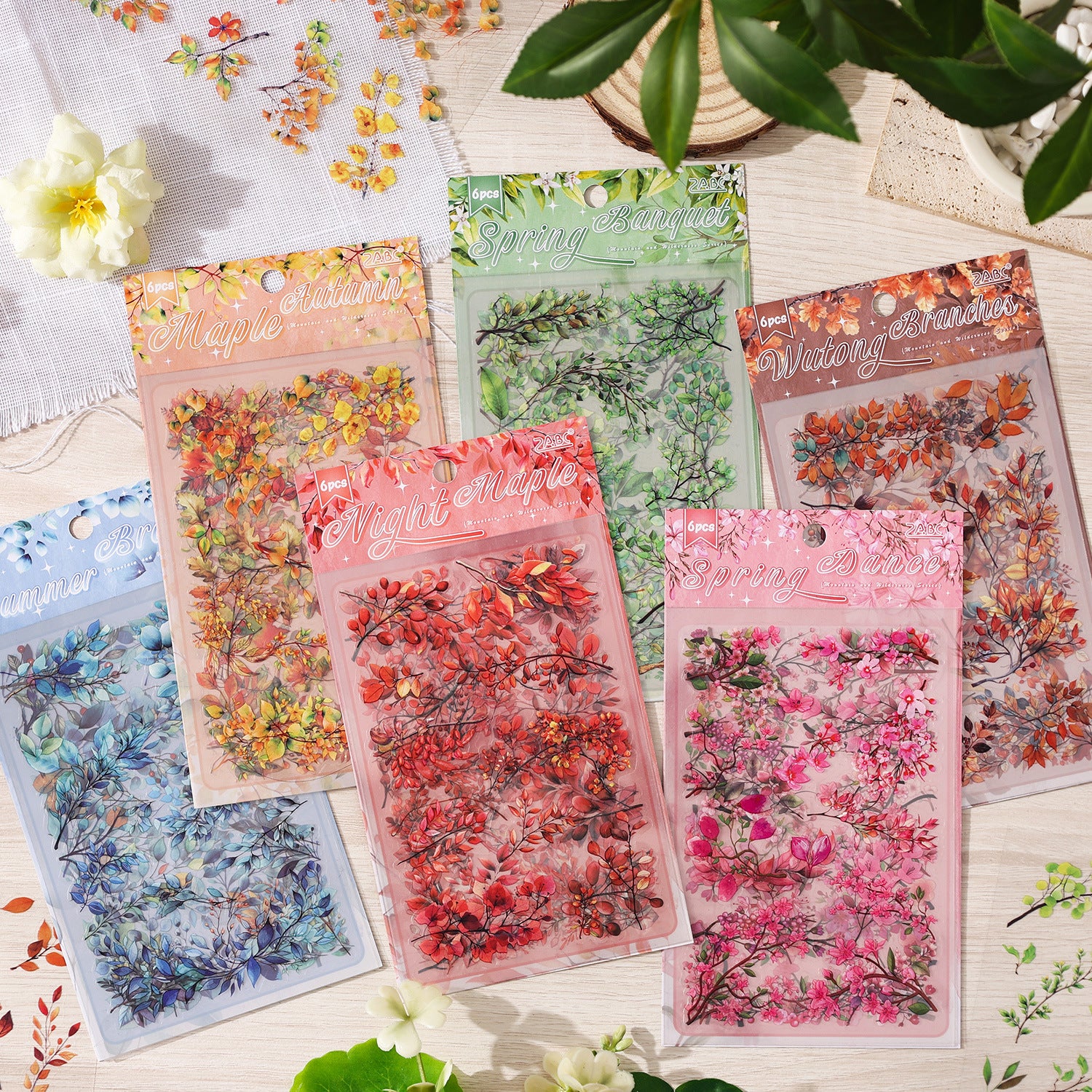 6 Sheets Leaf PET Stickers SYMJ