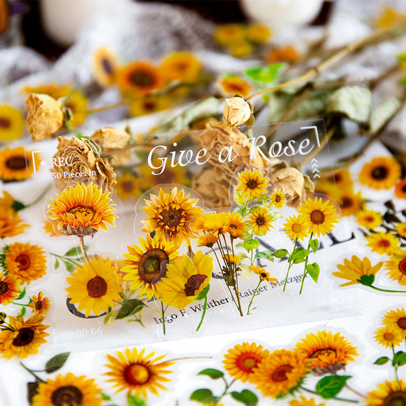 100 Pcs Golden Sunflower PET Stickers