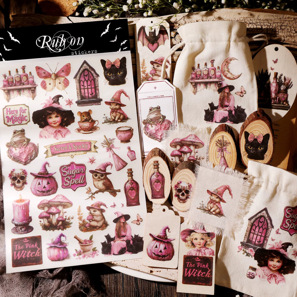 3 Sheets Rub on Stickers - Pink Gothic