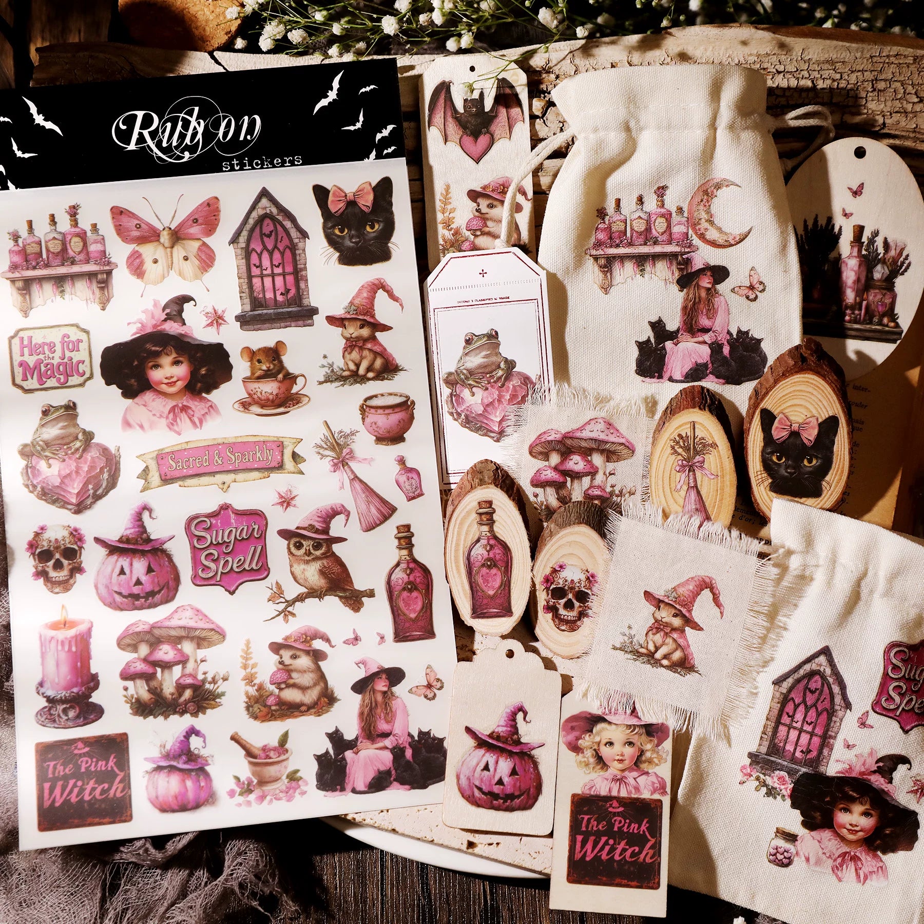 3 Sheets Rub on Stickers - Pink Gothic