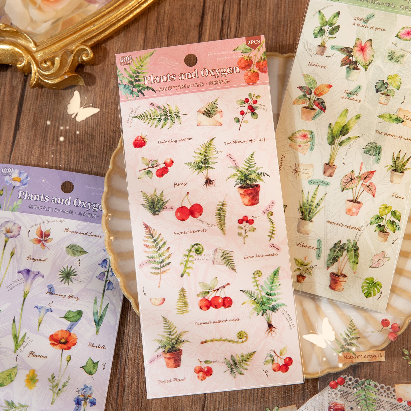 2 Sheets Greent Plant PET Stickers ZWYQ