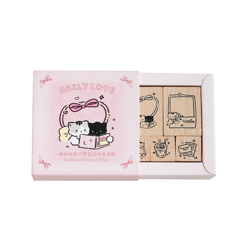 2 Pcs Cat Theme Wooden Stamp Set MXSRC