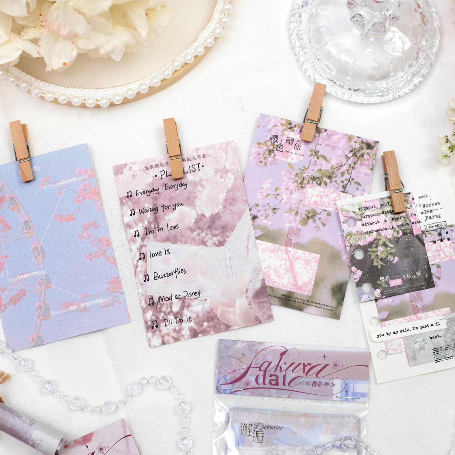 40 Pcs Sakura Theme Scrapbook Paper YHZY