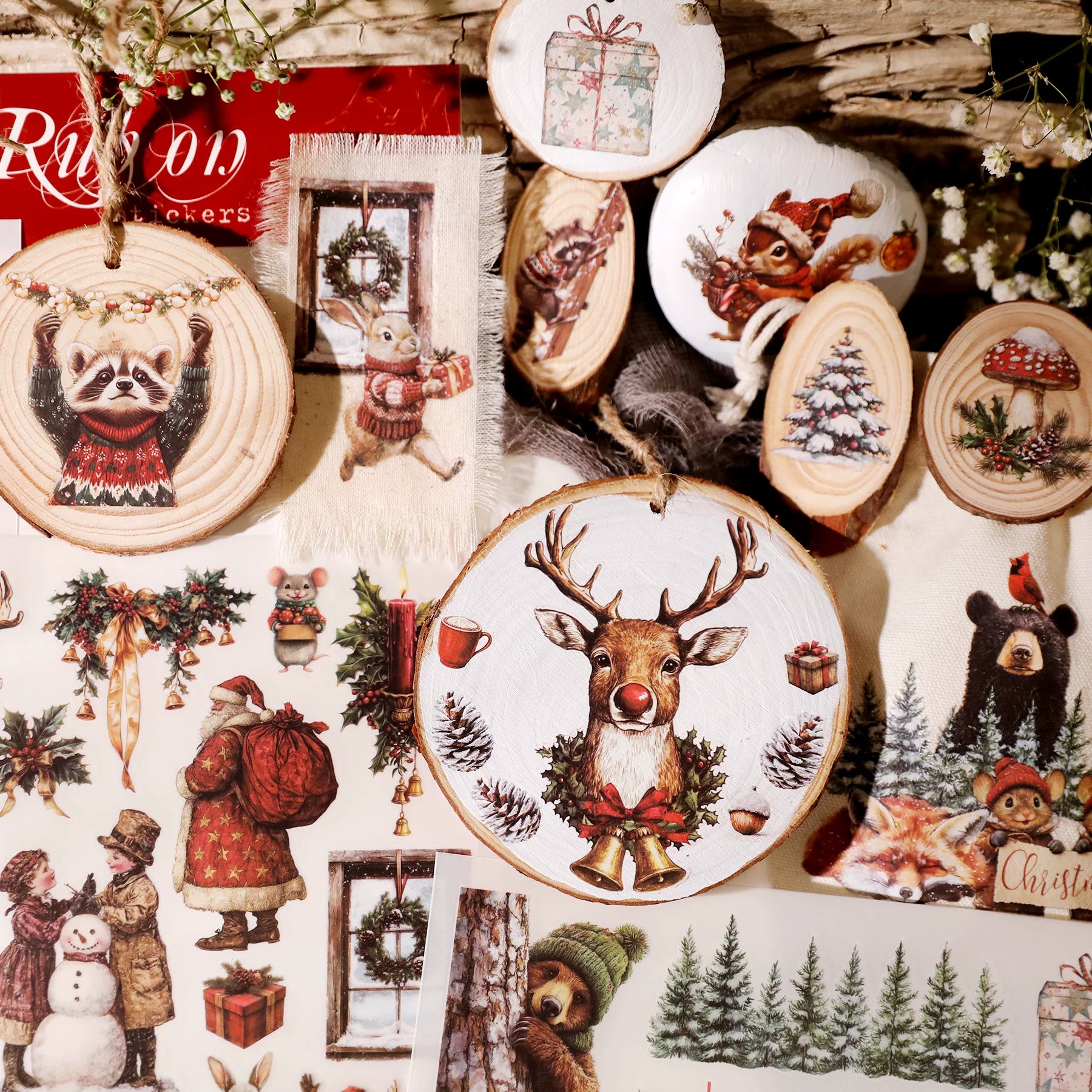 3 Sheets Rub on Stickers - Christmas Animal