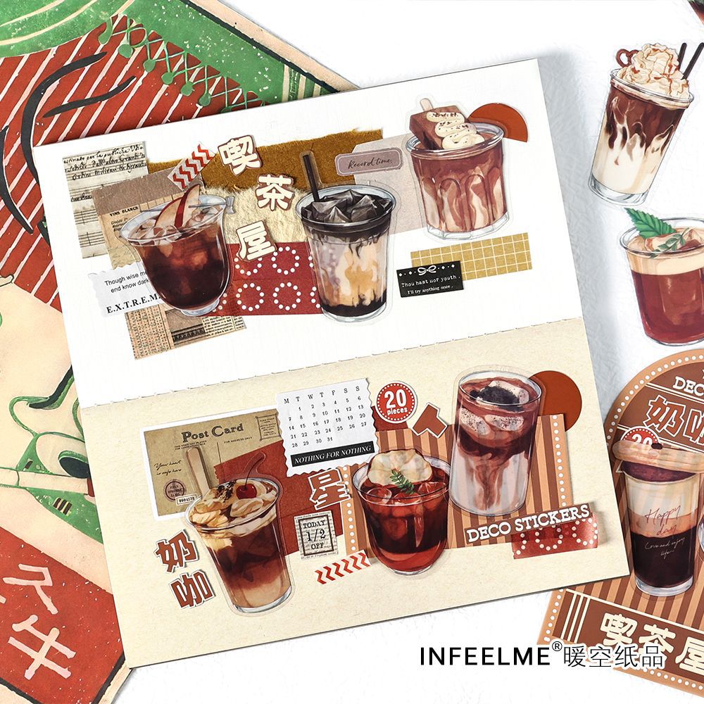 20 Pcs PET Drin and Dessert Stickers QCWX
