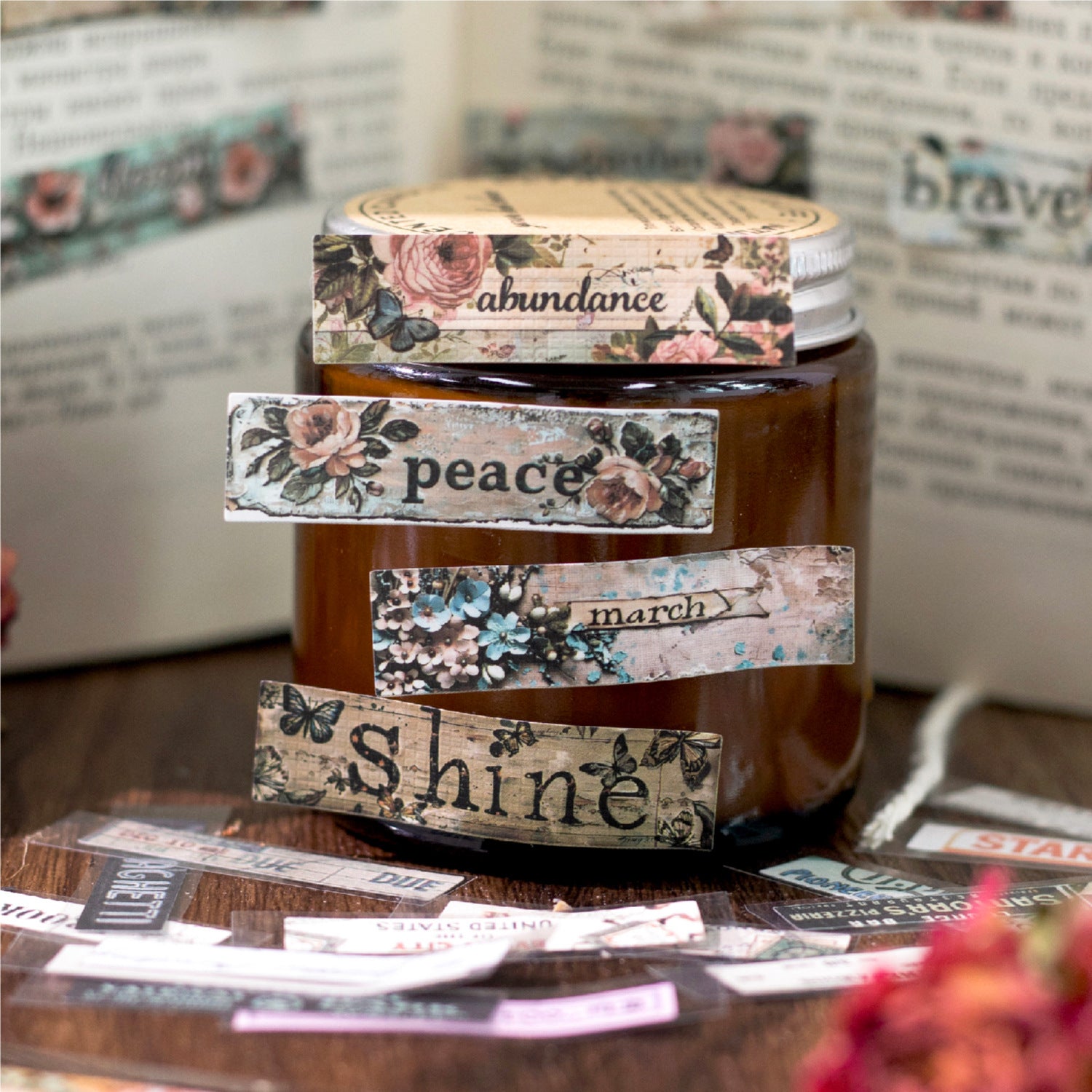 6 Sheets Vinage Words Art Stickers WZYSJ