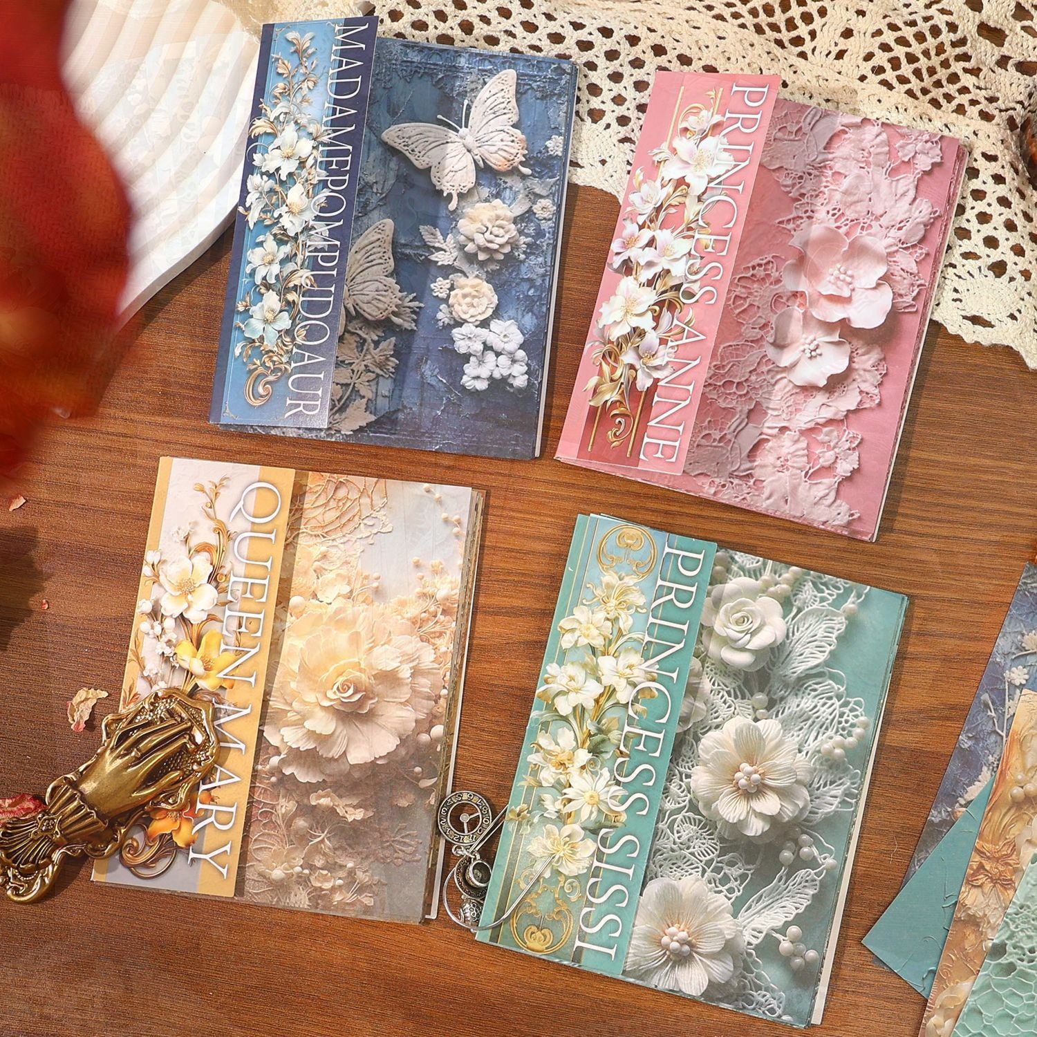 30 Pcs 3D Lace Floral Regal Blue Scrapbook Paper