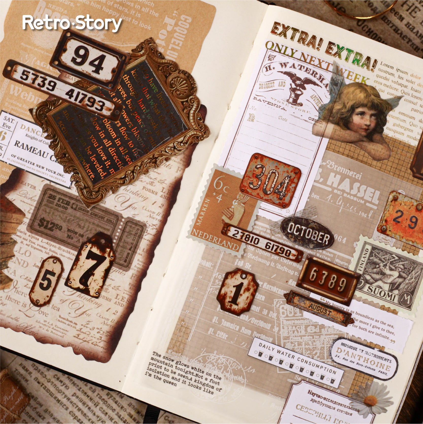 24 Pcs Vintage Number Lable Stickers SFXL